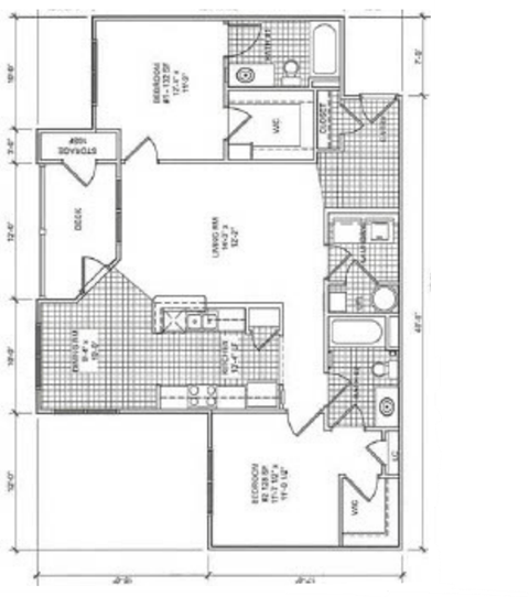 Floor plan for 2 beds, 2 baths, 1076 sqft